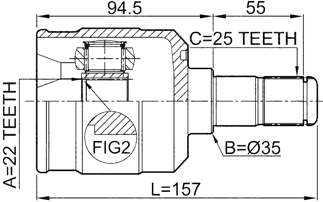 2211-CERAT - INNER CV JOINT 22X35X25