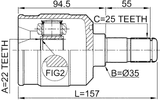 2211-CERAT - INNER CV JOINT 22X35X25