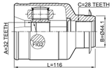 2211-D9A64WRH - INNER CV JOINT RIGHT 32X44.1X28