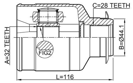 2211-D9A64WRH - INNER CV JOINT RIGHT 32X44.1X28