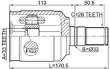 2211-XM12LH - INNER CV JOINT LEFT 33X33X28