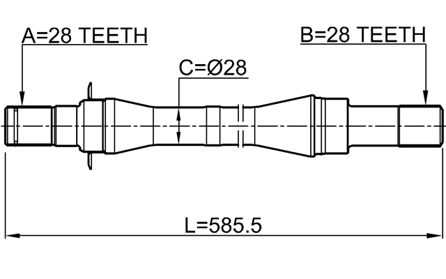 2212-CARATRH - AXLE HALF SHAFT RIGHT 28X585X28