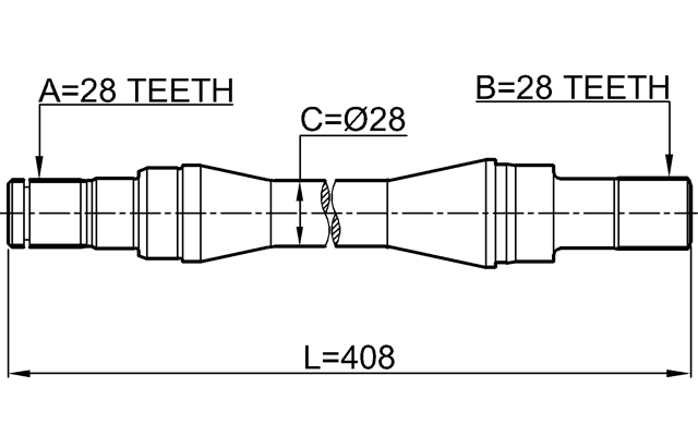 2212-CARNRH - AXLE HALF SHAFT RIGHT 28X408X28