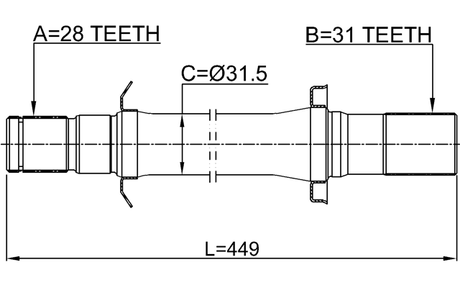 2212-MQ4RH - AXLE HALF SHAFT RIGHT 31X448X28