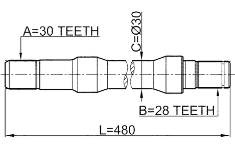 2212-SOR - AXLE HALF SHAFT RIGHT 30X480X28