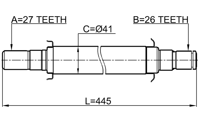 2212-SP2WDAT - AXLE HALF SHAFT RIGHT 27X445X26