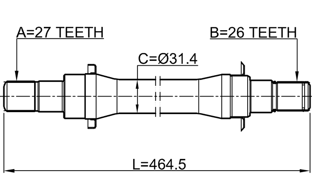 2212-SP4WDMT - AXLE HALF SHAFT RIGHT 27X464X26