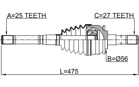 2214-K2500 - SHAFT ASSEMBLY, OUTER CV JOINT 25X476X27