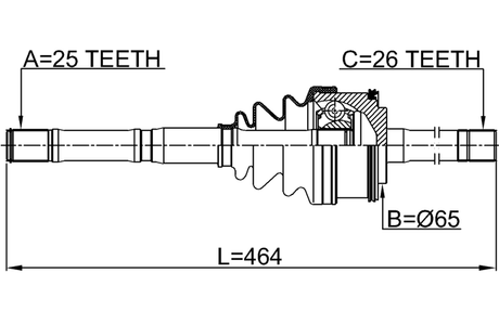 2214-K2700 - SHAFT ASSEMBLY, OUTER CV JOINT 25X462X26