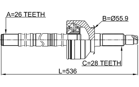 2214-SOR - SHAFT ASSEMBLY, OUTER CV JOINT 26X536X28