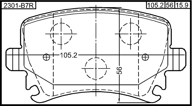 2301-B7R - PAD KIT, DISC BRAKE, REAR - KIT (INCLUDING BOLTS, WITH ANTI SQUEAL SHIM)