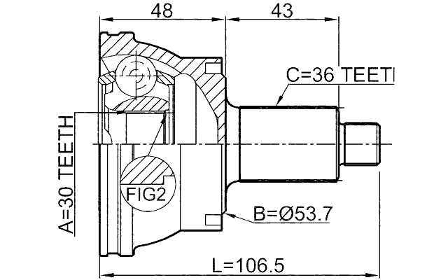 2310-036 - OUTER CV JOINT 30X52X36