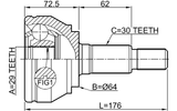 2310-TOUAR - OUTER CV JOINT 29X64X30