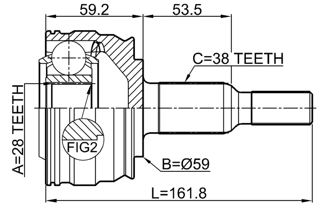 2310-TRANRR - OUTER CV JOINT REAR 28X59X38