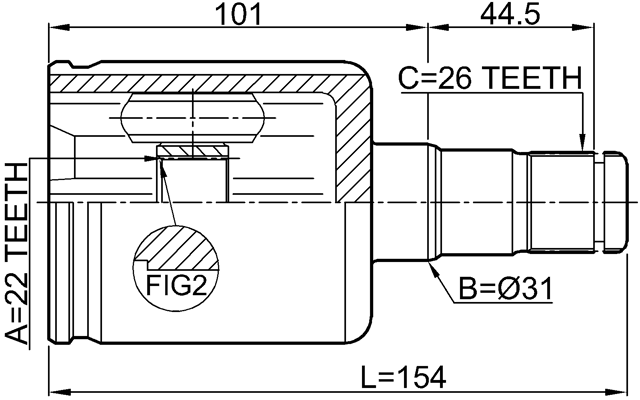 2311-PV - INNER CV JOINT LEFT 22X31X26
