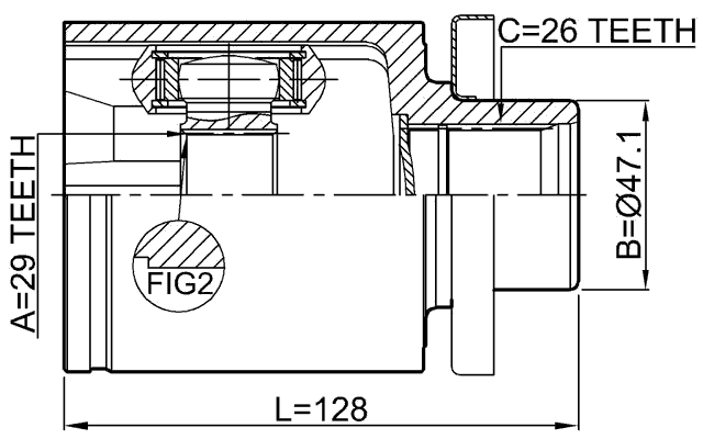 2311-T5ATLH - INNER CV JOINT LEFT 29X47.1X26