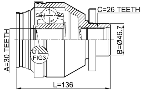 2311-T5MTLH - INNER CV JOINT 30X46.7X26
