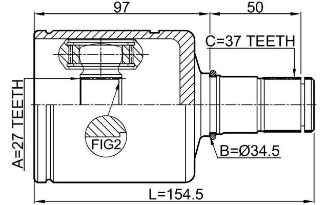 2311-T6ATLH - INNER CV JOINT LEFT 27X34.5X37