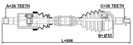2314-PVRH - CV AXLE SHAFT ASSEMBLY RIGHT 26X870X36