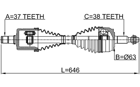 2314-T6ATLH - CV AXLE SHAFT ASSEMBLY LEFT 37X646X38