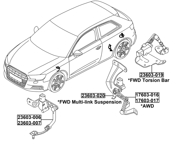 23603-007 - LEVEL SENSOR, FRONT RIGHT (WITH LINK)
