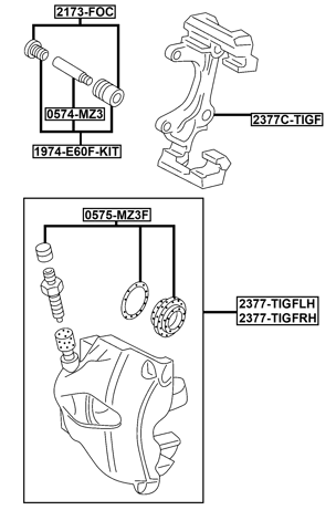 2377-TIGFLH - FRONT LEFT BRAKE CALIPER ASSEMBLY (WITH BRACKET)