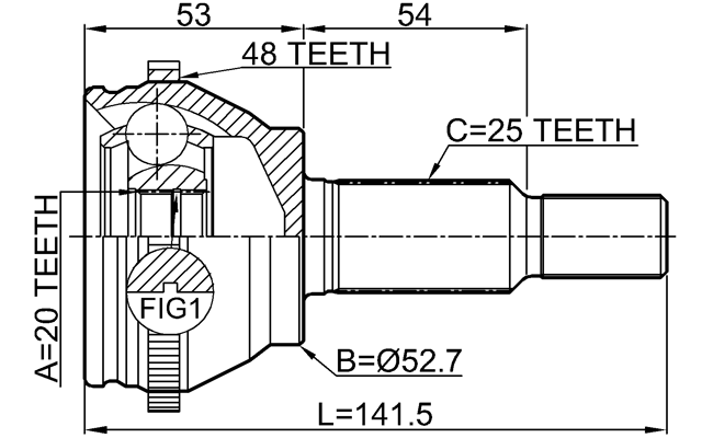 2410-ARKA48R - OUTER CV JOINT REAR 20X52.7X25
