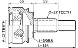 2410-KANII - OUTER CV JOINT 22X56.6X27