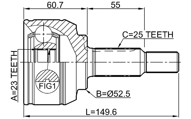 2410-KAPT - OUTER CV JOINT 23X52.5X25