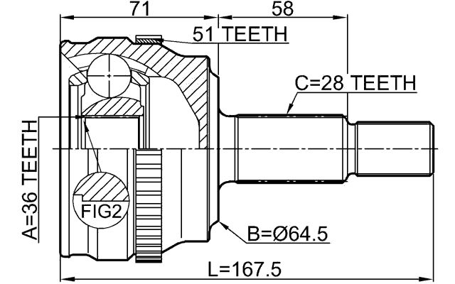 2410-MASTA51 - OUTER CV JOINT 36X65X28