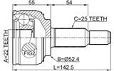 2410-SCENII - OUTER CV JOINT 22X52.4X25