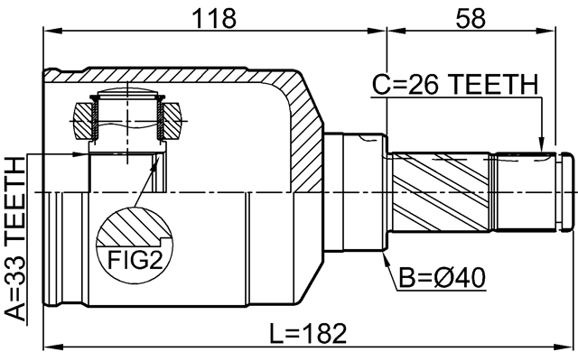 2411-DUSTMTLH - INNER CV JOINT LEFT 33X40X26
