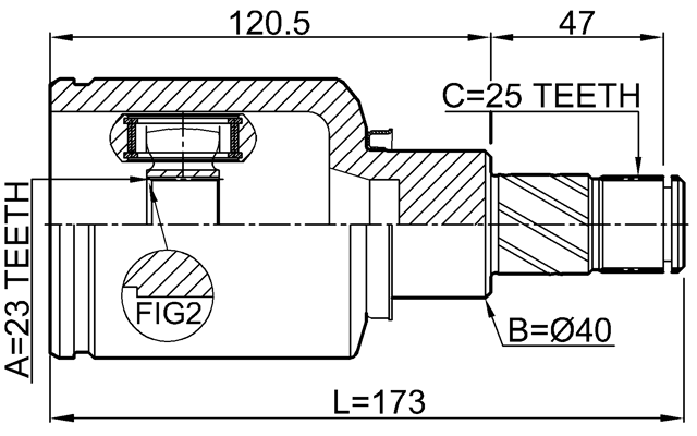 2411-KAPTLH - INNER CV JOINT LEFT 23X40X25