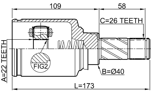 2411-SANIILH - INNER CV JOINT LEFT 22X40X26
