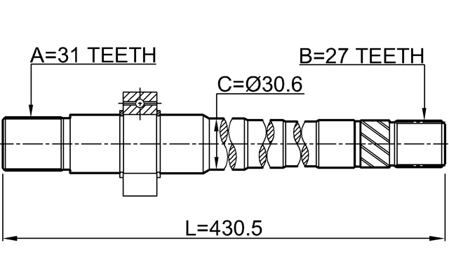 2412-DUSTAWD - AXLE HALF SHAFT RIGHT 27X429X31