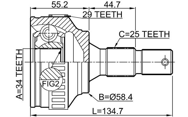 2510-306A29 - OUTER CV JOINT 34X58.5X25