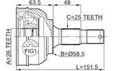 2510-C5 - OUTER CV JOINT 26X58.5X25