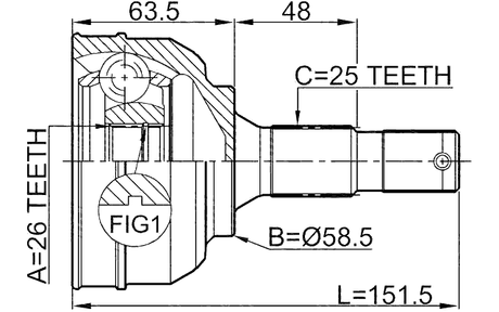2510-C5 - OUTER CV JOINT 26X58.5X25