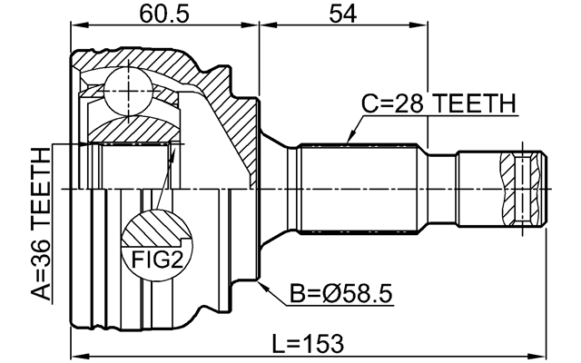 2510-EXP - OUTER CV JOINT 36X58.5X28