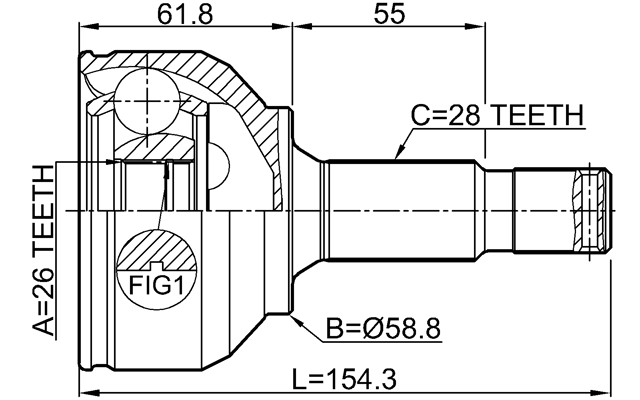 2510-X716AT - OUTER CV JOINT 26X58.8X28