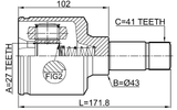 2511-BOX3LH - INNER CV JOINT LEFT 27X43X41