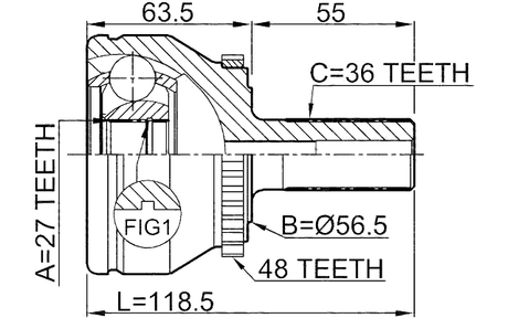 2710-XC90 - OUTER CV JOINT 27X56.5X36