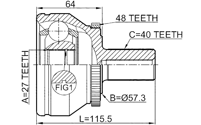 2710-XC90WDA48 - OUTER CV JOINT 27X57.4X40