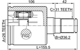 2711-S60IILH - INNER CV JOINT LEFT 26X36.2X31