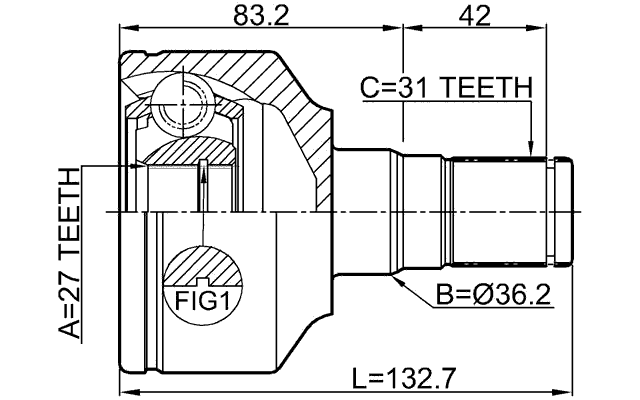 2711-XC70LH - INNER CV JOINT LEFT 27X36X31