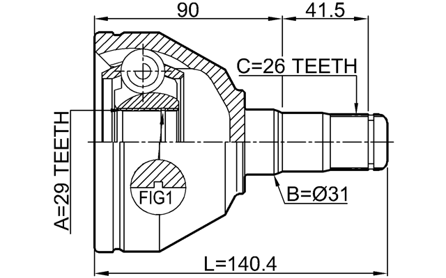2711-XC90WDLH - INNER CV JOINT LEFT 29X31X26
