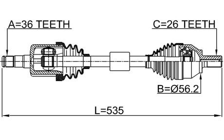 2714-S40LH - FRONT CV AXLE SHAFT LEFT 26X535X36