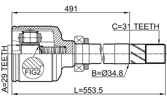 2811-DUCRH - INNER CV JOINT RIGHT 29X34.8X31