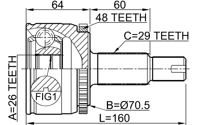 2910-DIVF - OUTER CV JOINT 26X70.5X29