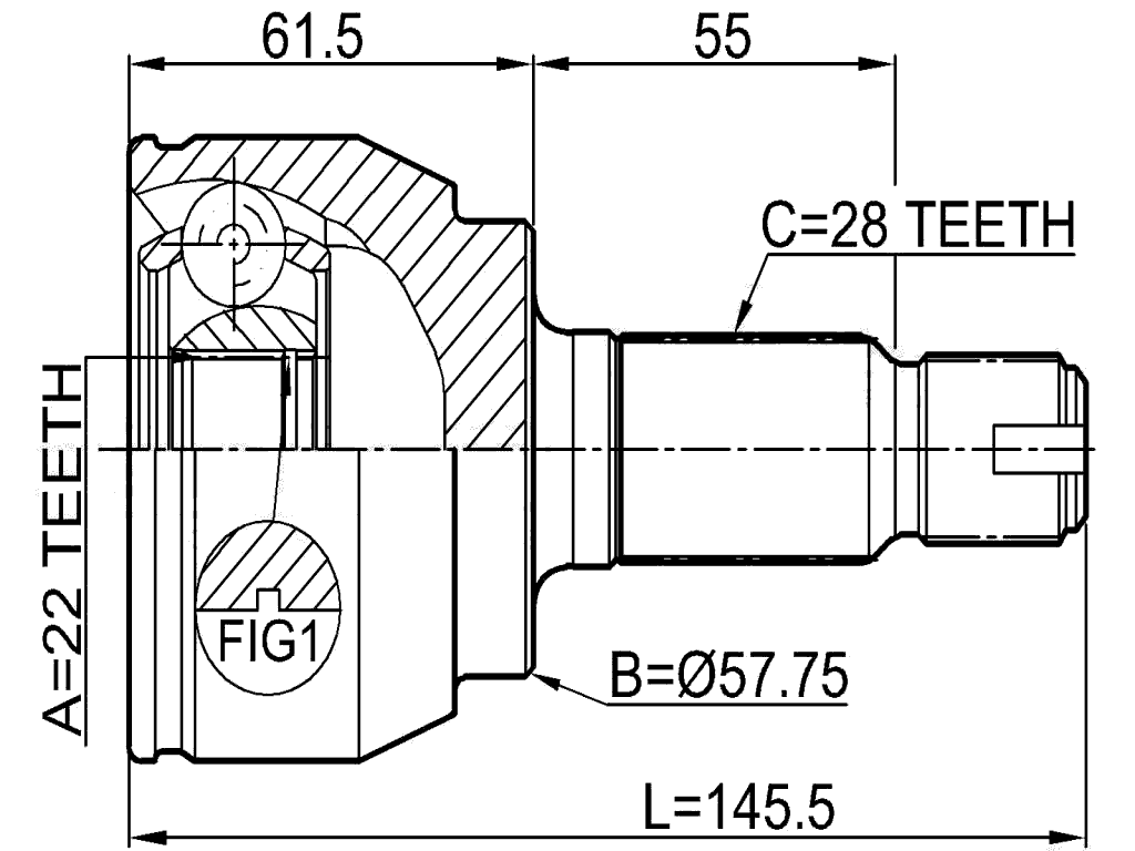 2910-FLIIR - OUTER CV JOINT REAR 22X57.7X28